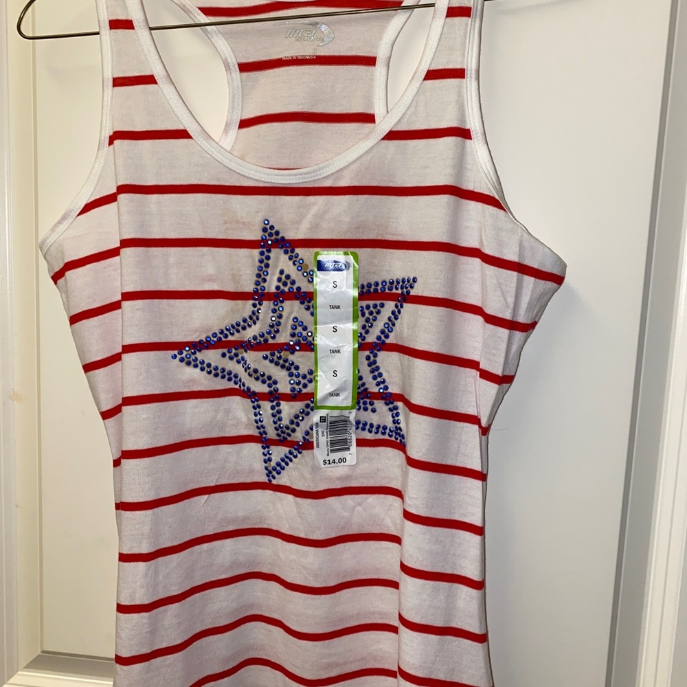 Mta sports red white blue embellished tank top Sz s !